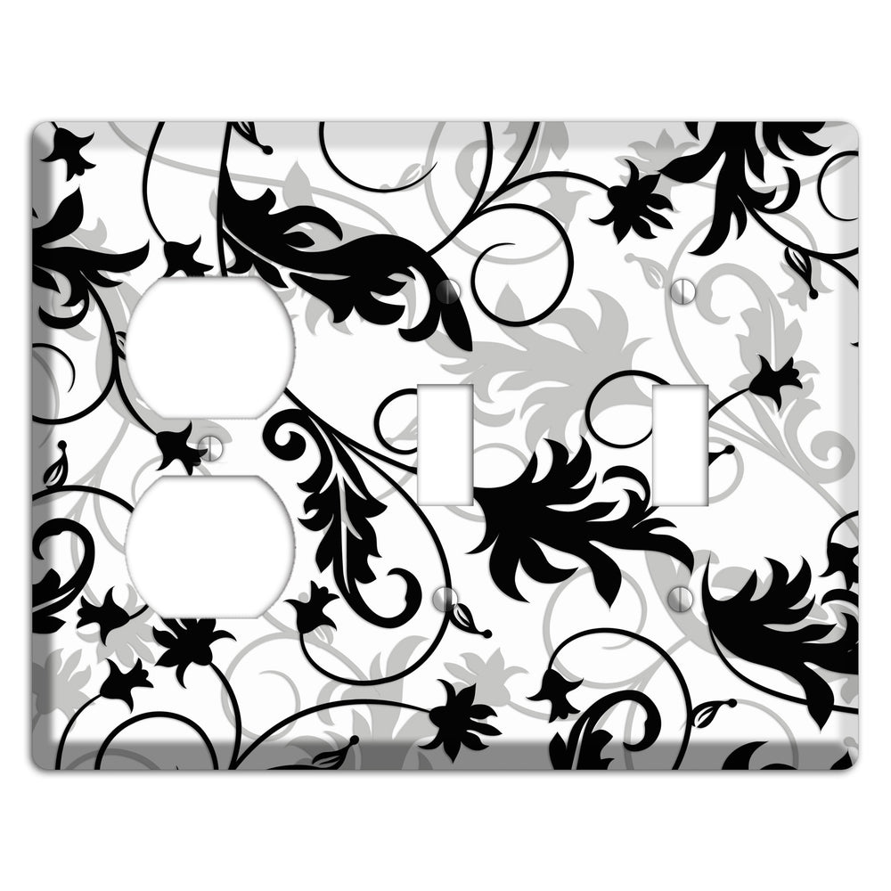Black White and Grey Victorian Sprig Duplex / 2 Toggle Wallplate