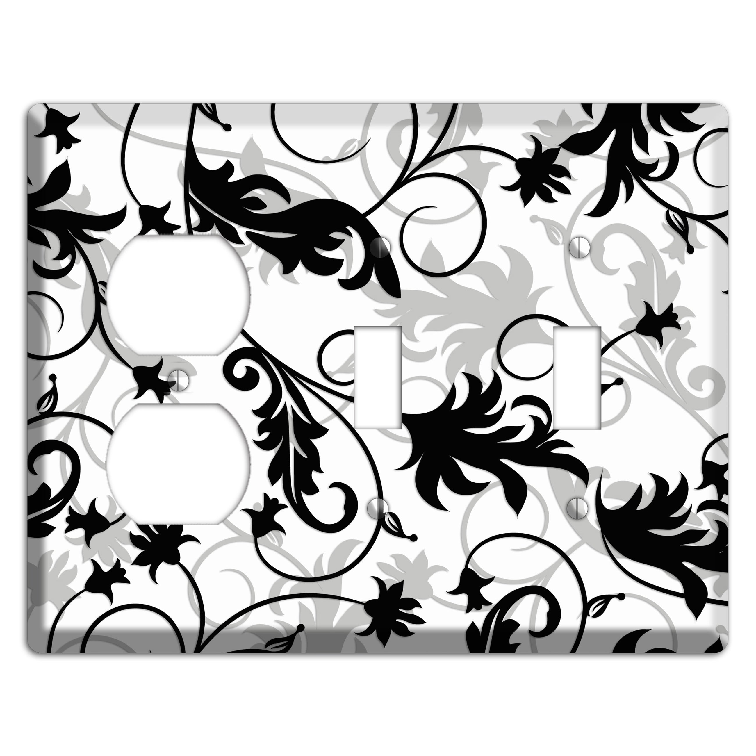 Black White and Grey Victorian Sprig Duplex / 2 Toggle Wallplate