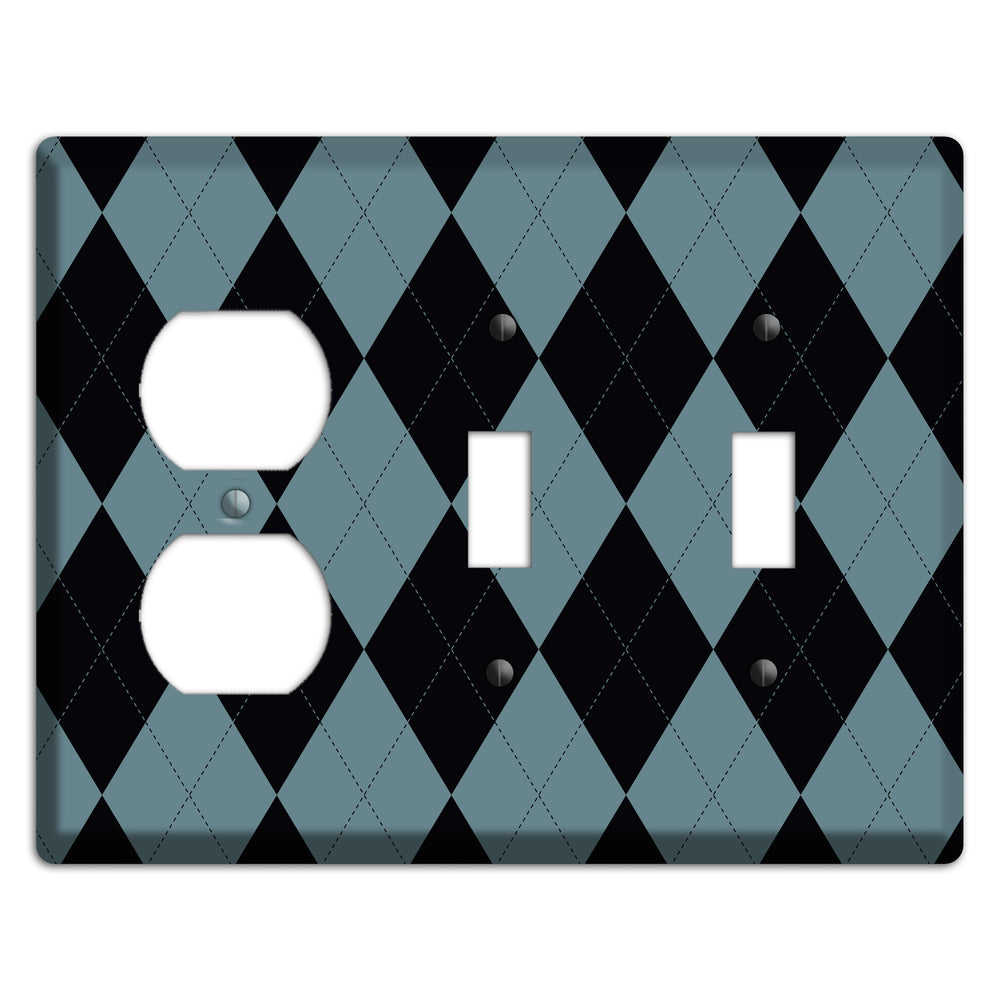 Blue and Black Argyle Duplex / 2 Toggle Wallplate