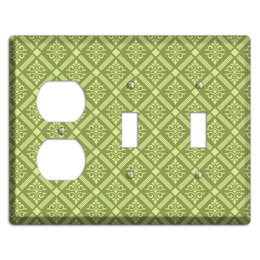 Green Damask diamonds Duplex / 2 Toggle Wallplate