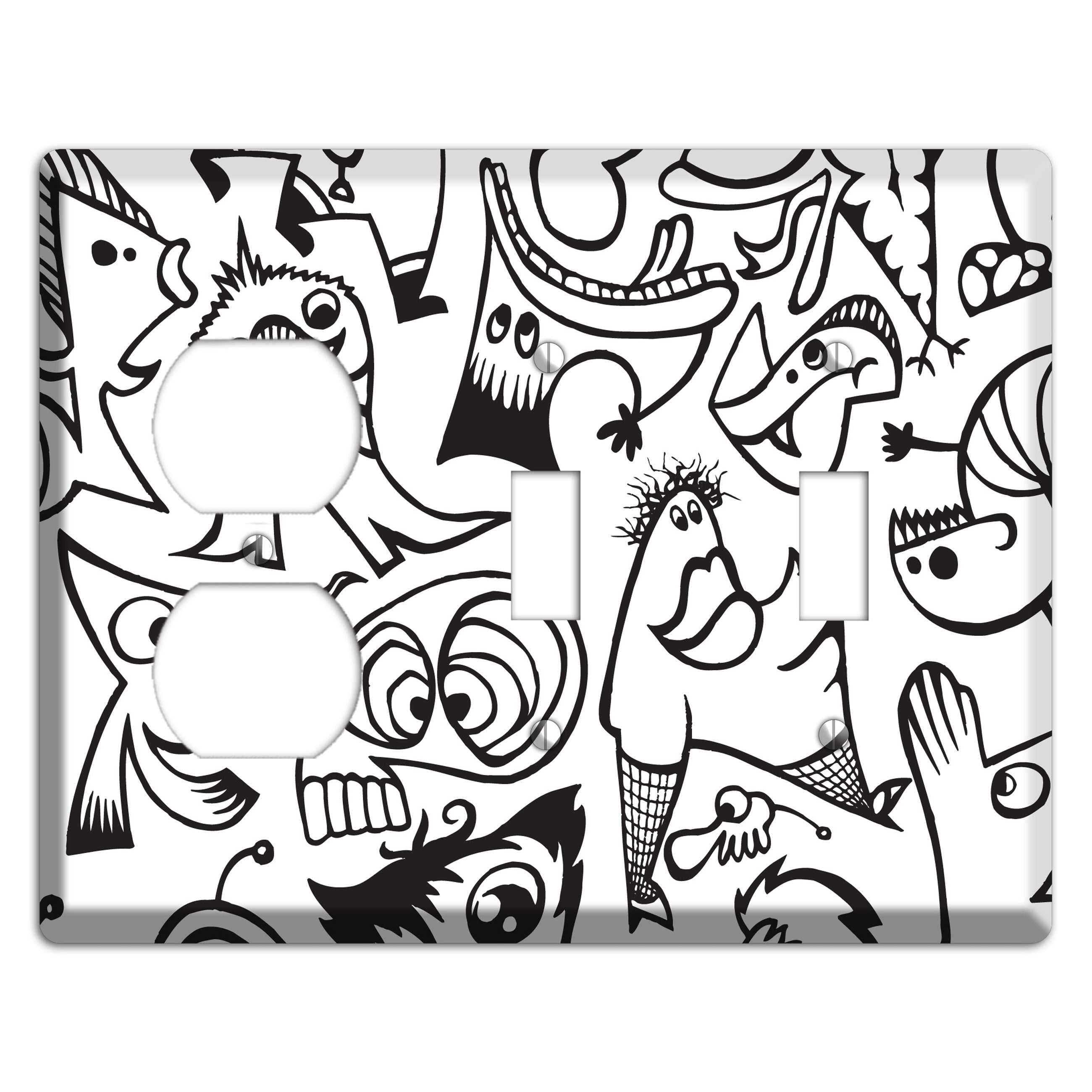 Black and White Whimsical Faces 2 Duplex / 2 Toggle Wallplate
