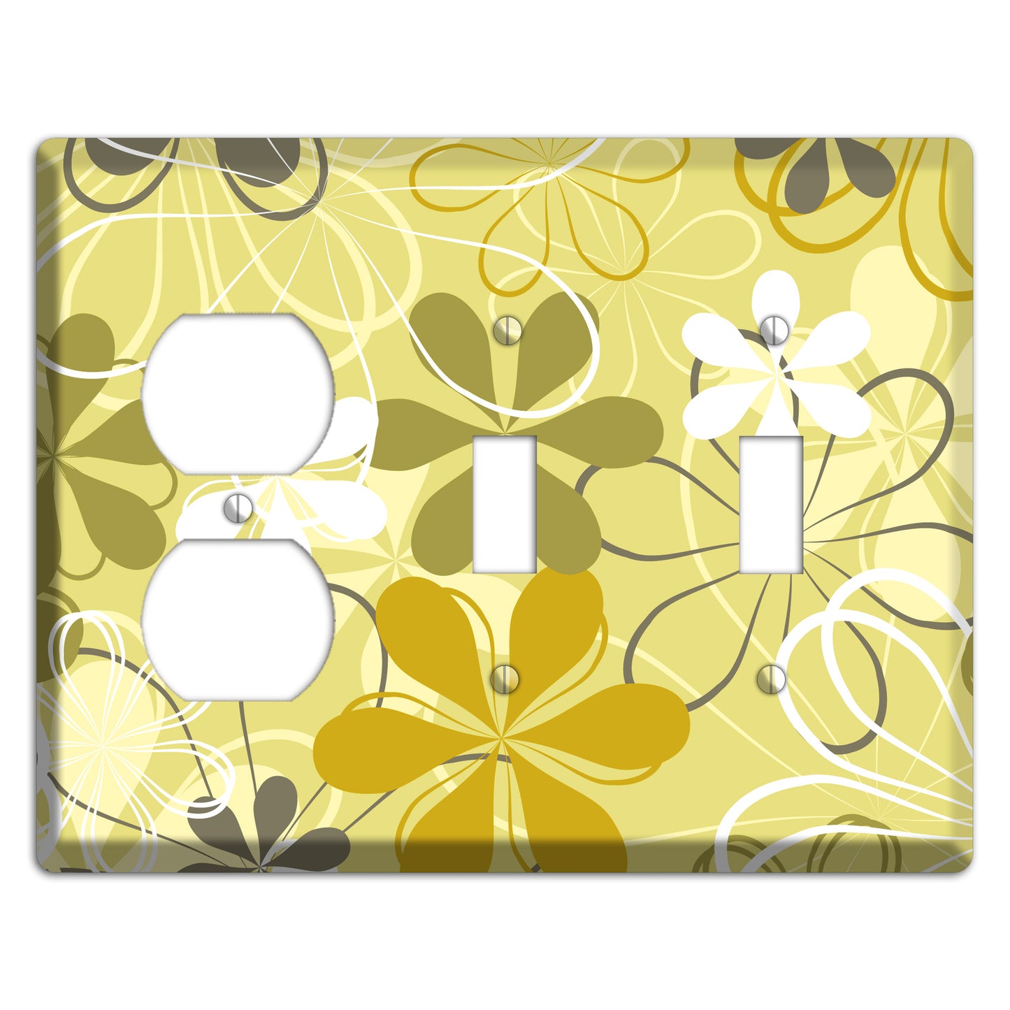 Olive Retro Flowers Duplex / 2 Toggle Wallplate