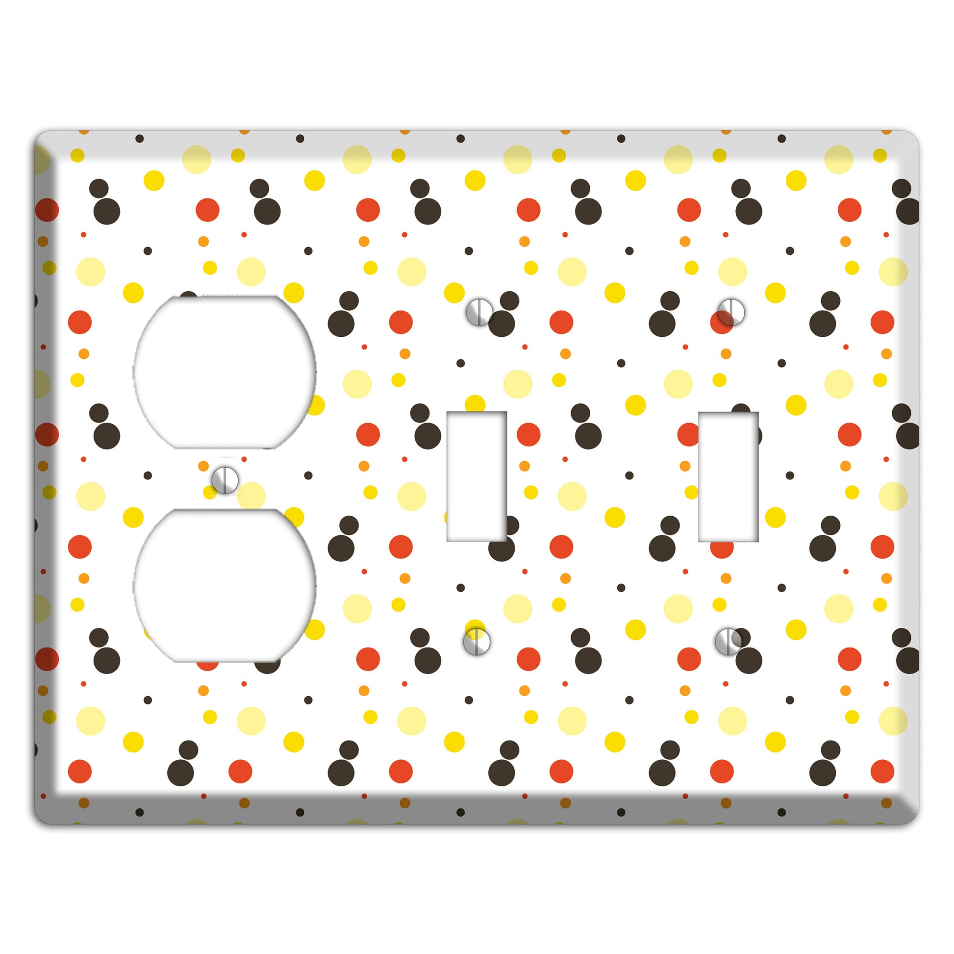 White With Black Maroon Olive Tiny Dots Duplex / 2 Toggle Wallplate