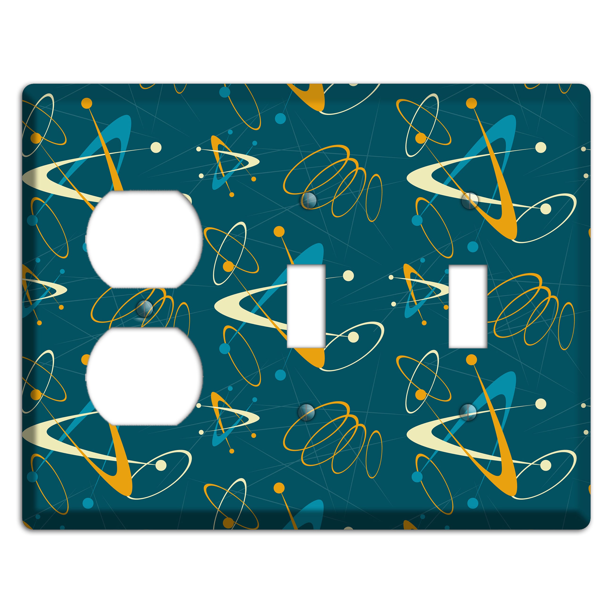 Mustard and Blue Atomic Duplex / 2 Toggle Wallplate