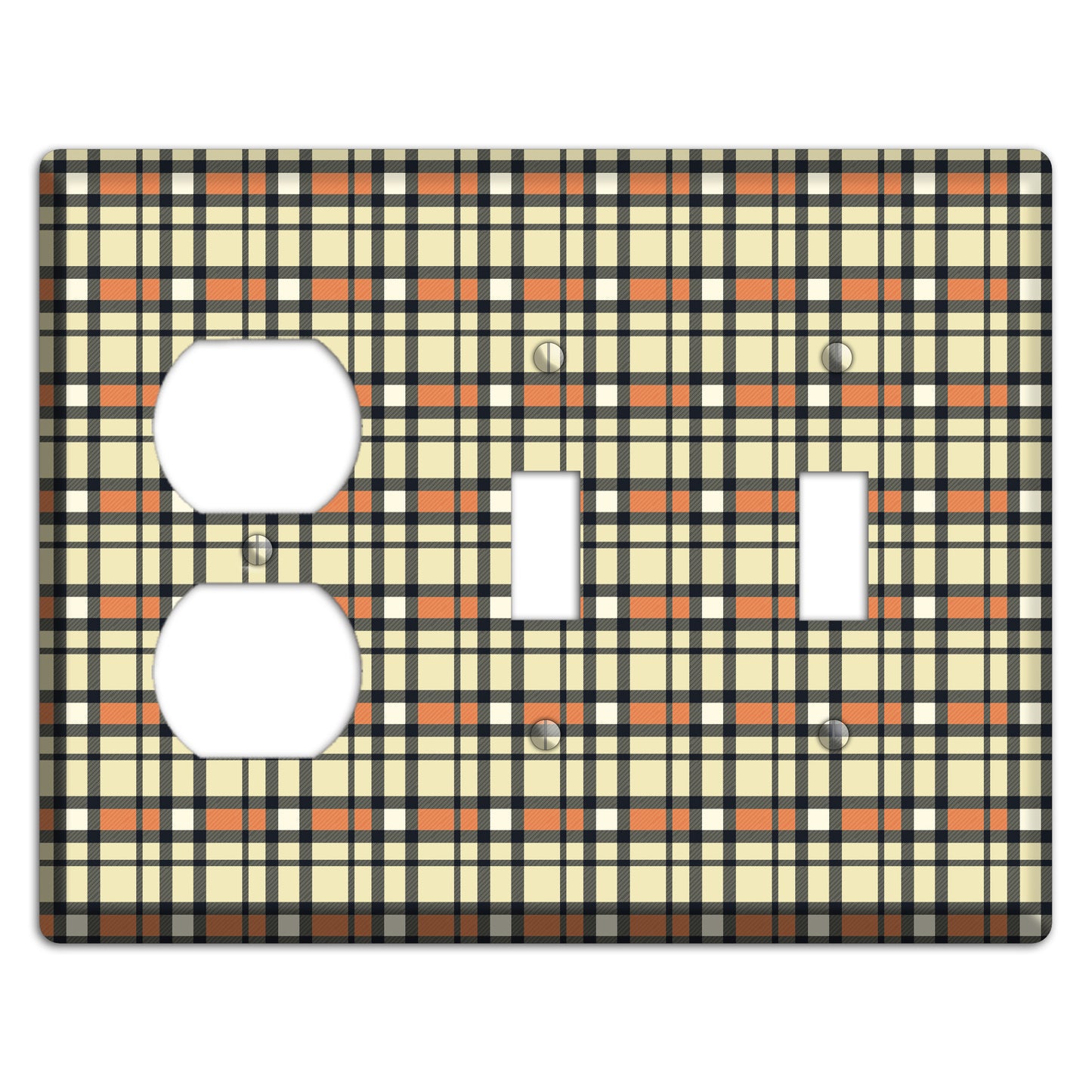 Beige and Brown Plaid Duplex / 2 Toggle Wallplate