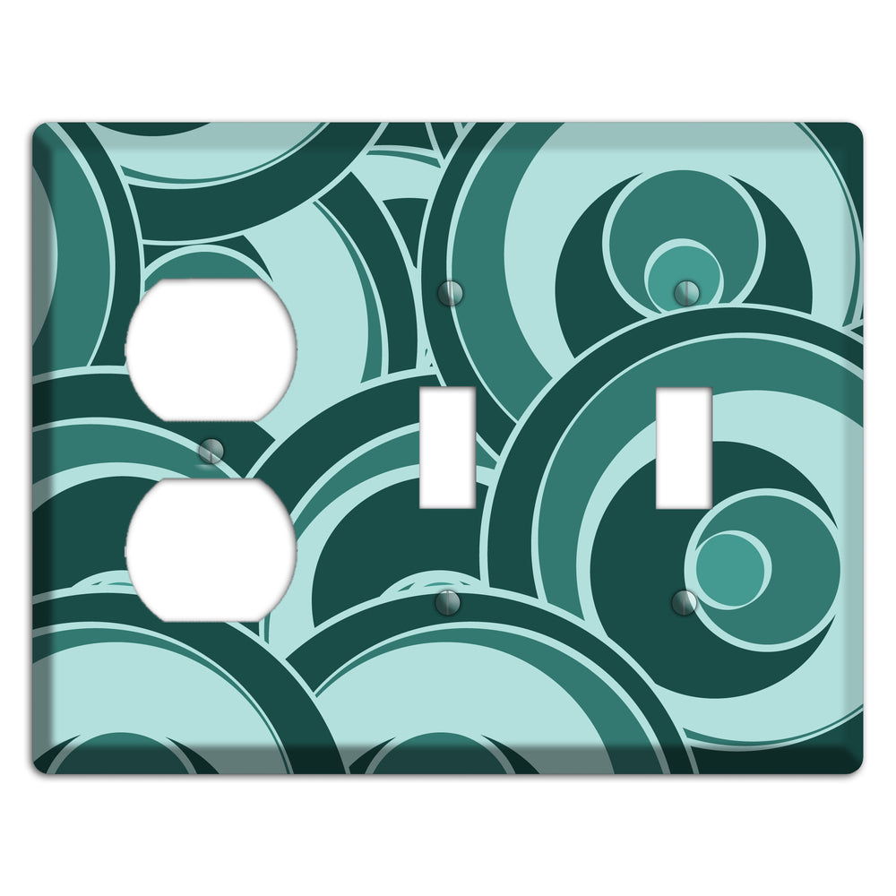 Blue-green Deco Circles Duplex / 2 Toggle Wallplate