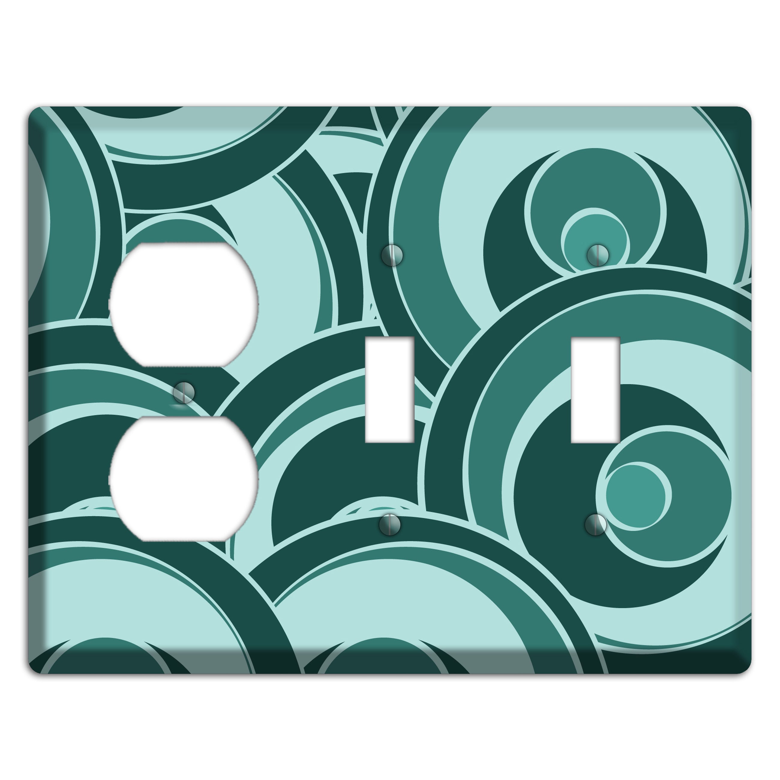 Blue-green Deco Circles Duplex / 2 Toggle Wallplate