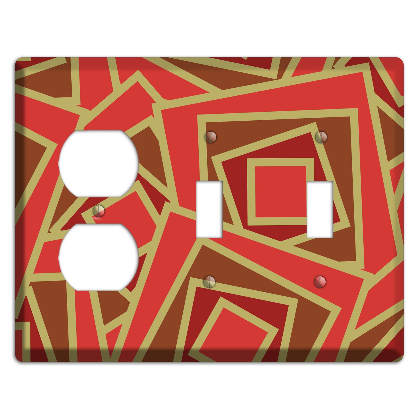 Red and Brown Retro Cubist Duplex / 2 Toggle Wallplate