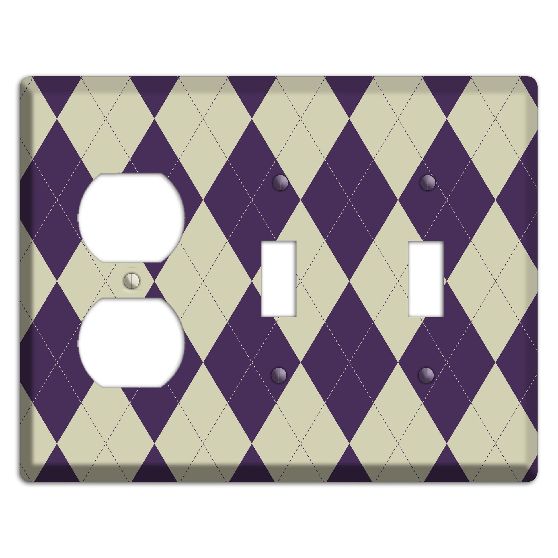 Purple and Tan Argyle Duplex / 2 Toggle Wallplate