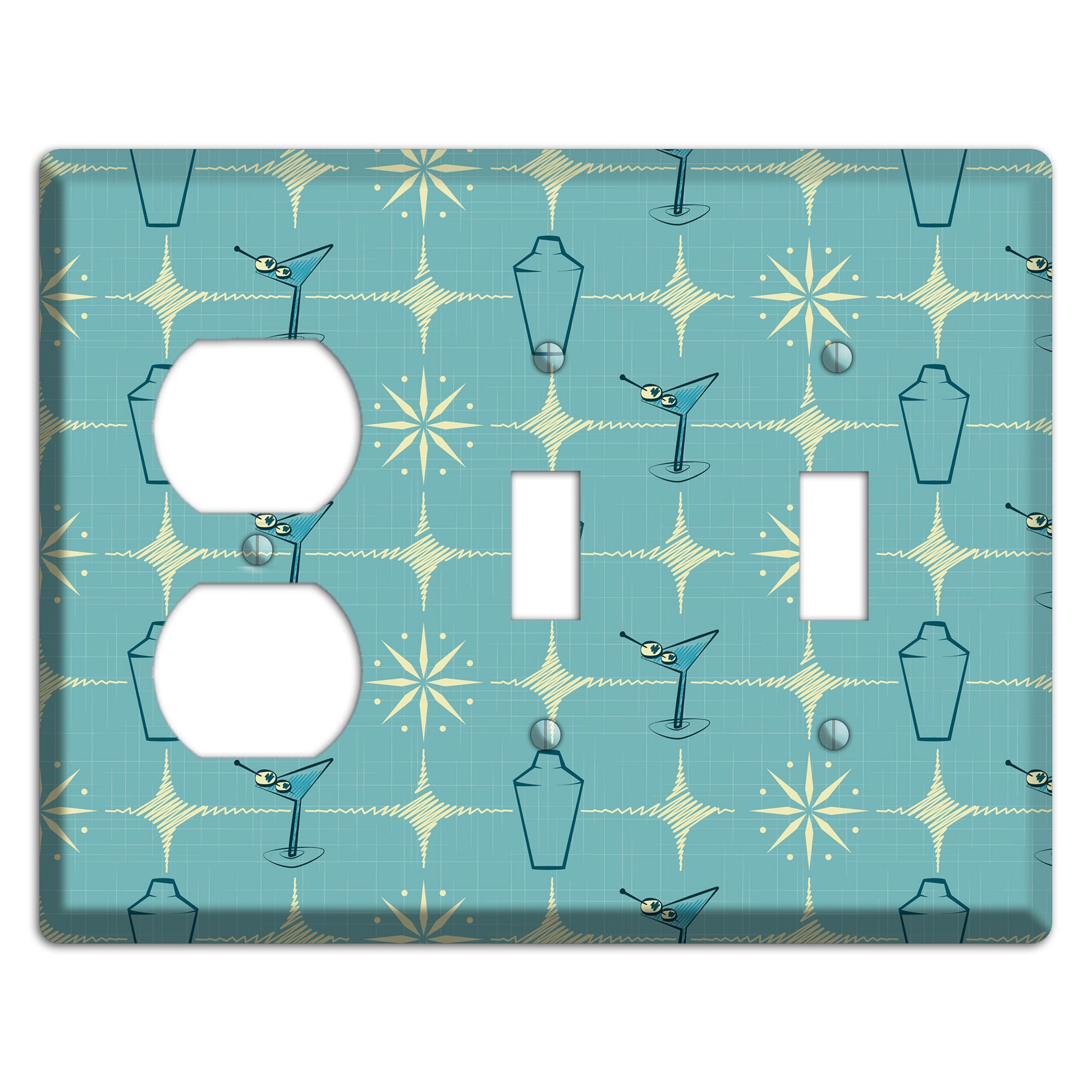Blue Shaker and Martini Duplex / 2 Toggle Wallplate