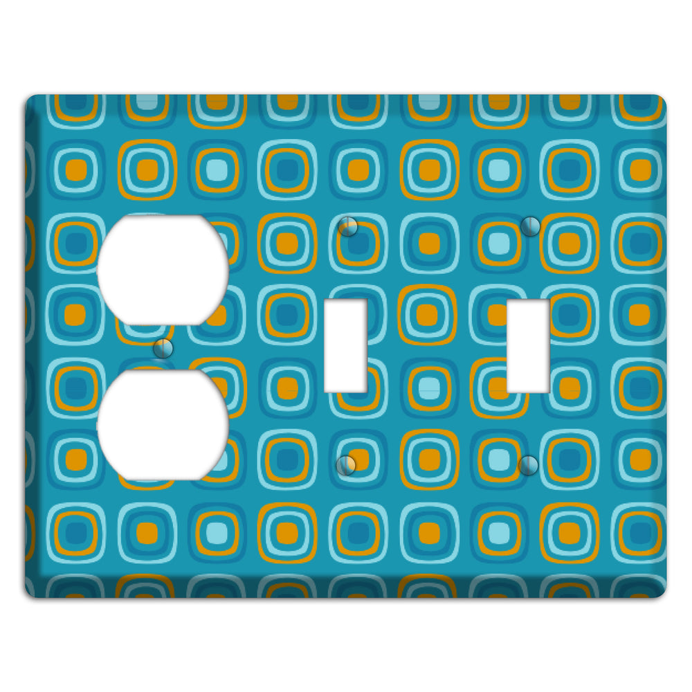 Teal and Mustard Rounded Squares Duplex / 2 Toggle Wallplate