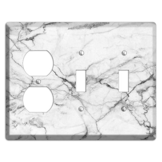 White and Gray Marble Duplex / 2 Toggle Wallplate