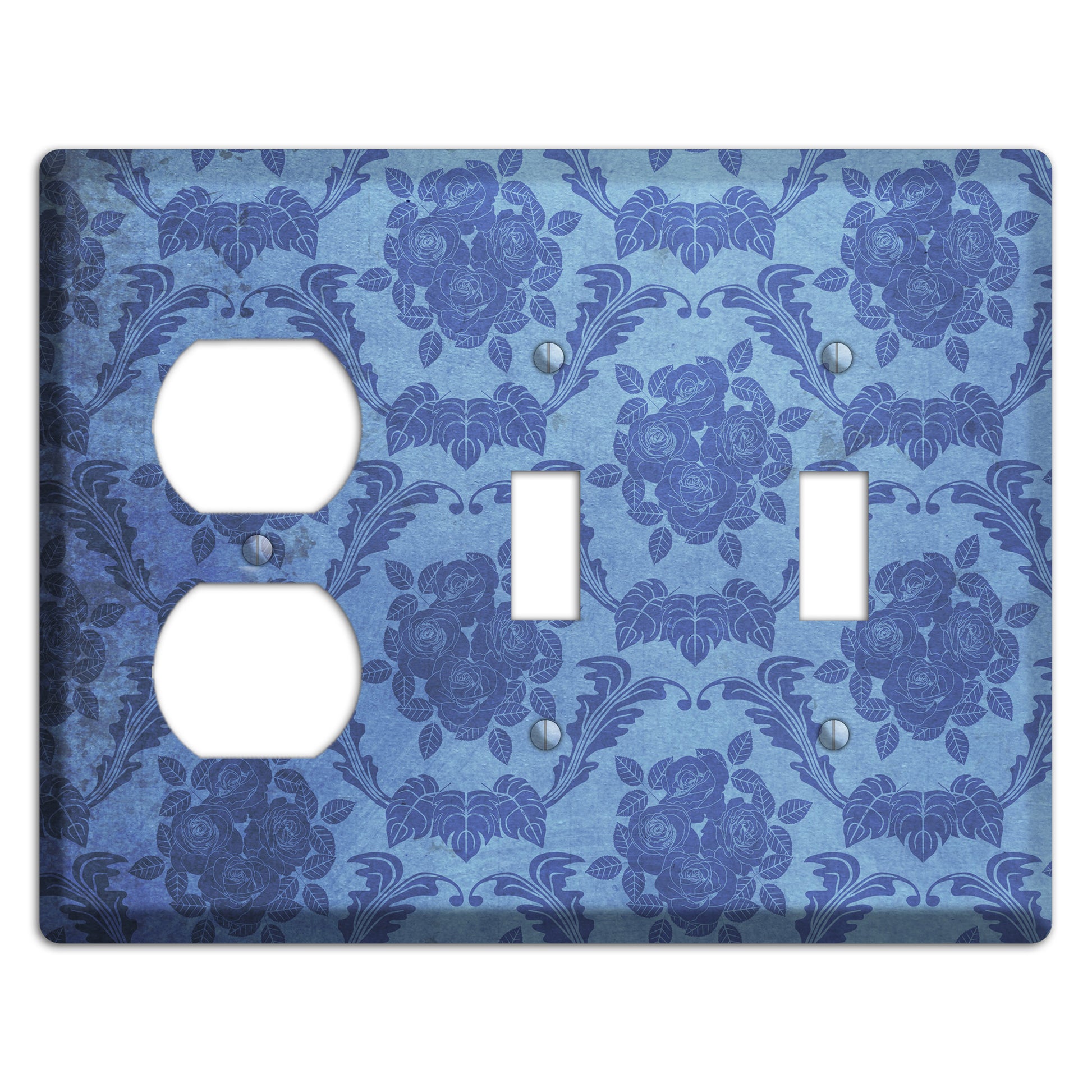 Polo Blue Vintage Rose Damask Duplex / 2 Toggle Wallplate