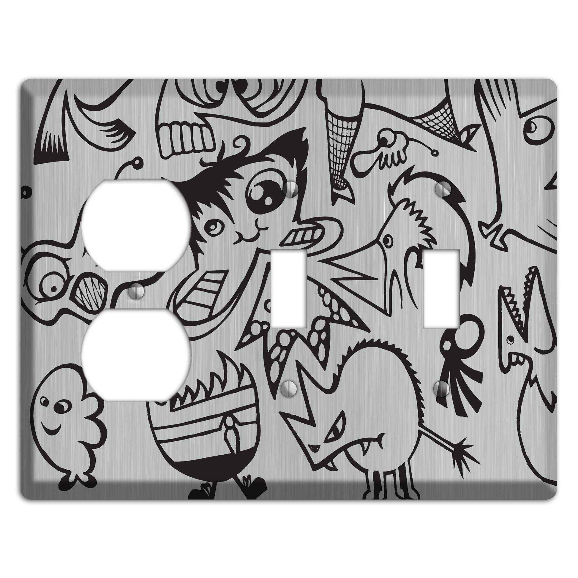 Whimsical Faces 3  Stainless Duplex / 2 Toggle Wallplate
