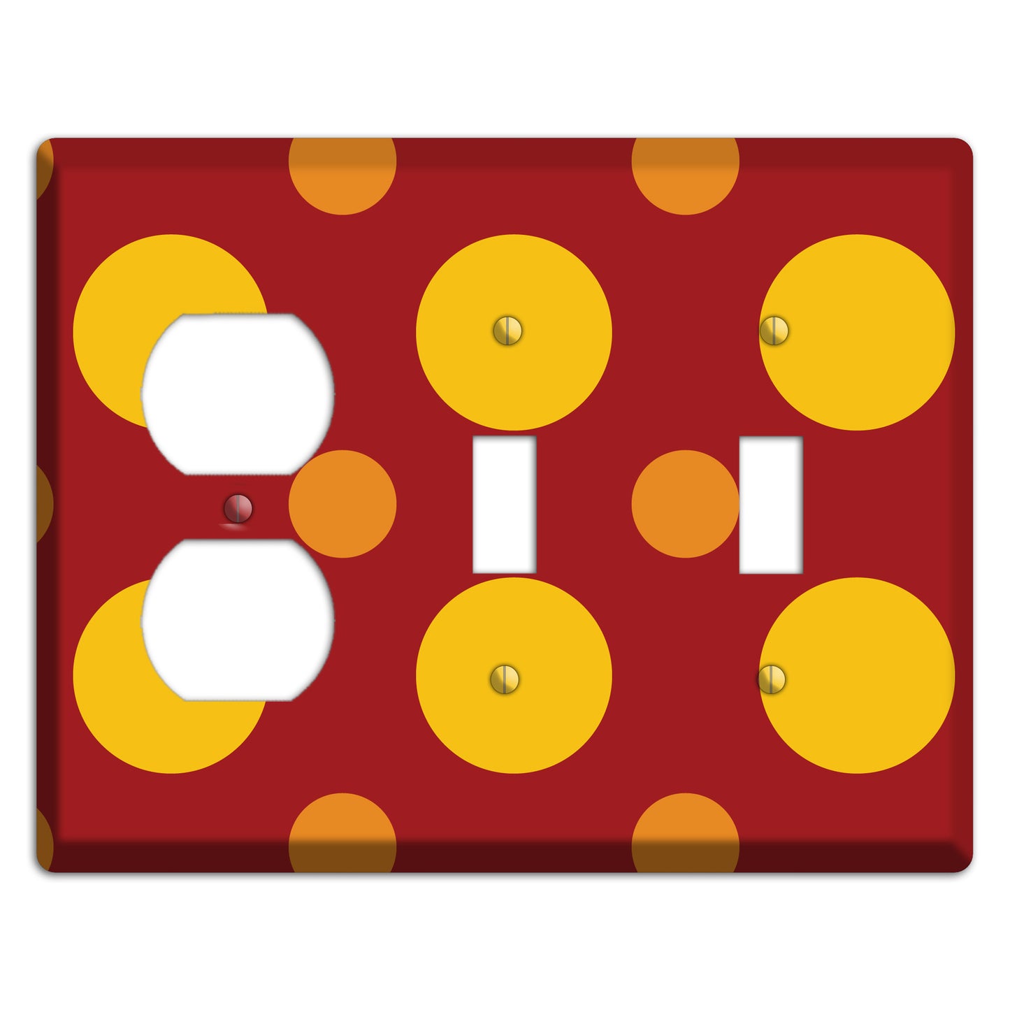 Red with Multi Orange Multi Medium Polka Dots Duplex / 2 Toggle Wallplate
