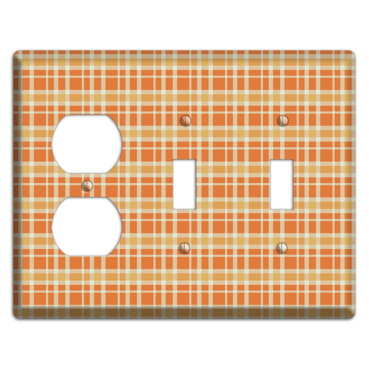 Orange and Beige Plaid Duplex / 2 Toggle Wallplate