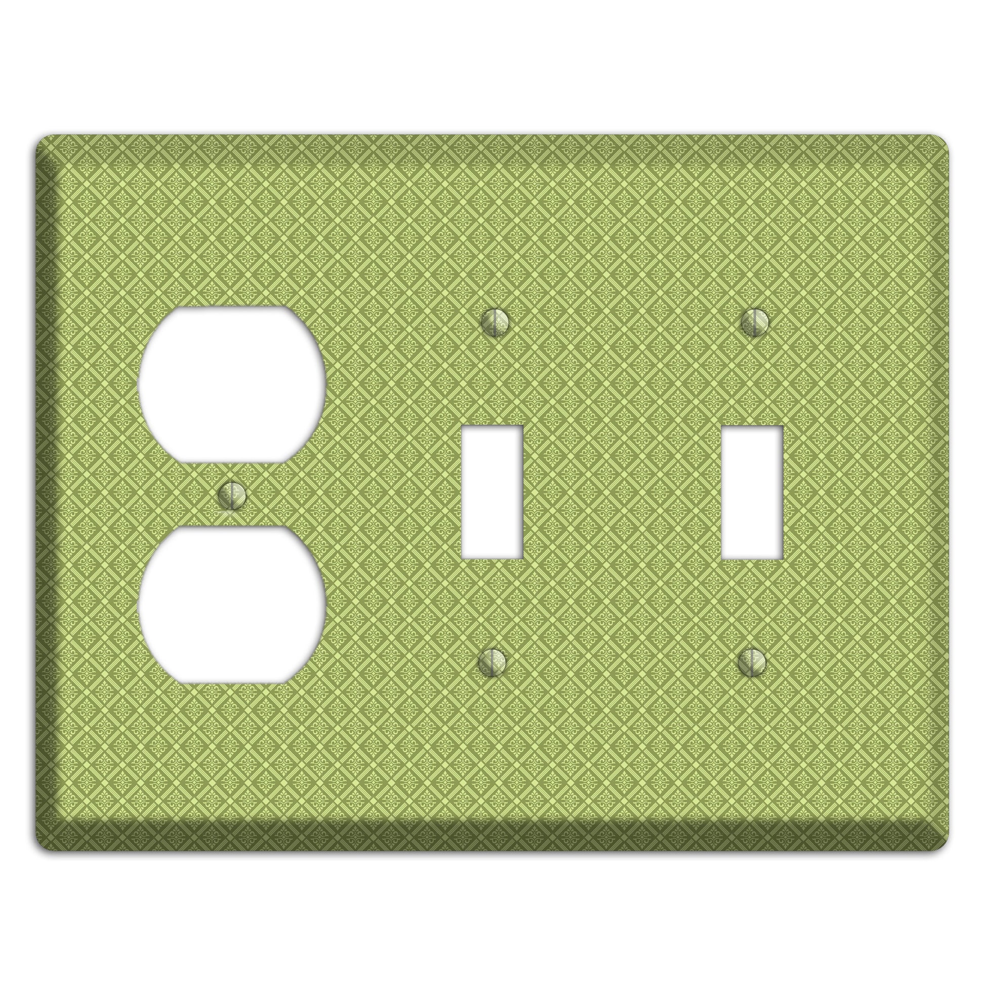Small Green Damask Diamonds Duplex / 2 Toggle Wallplate