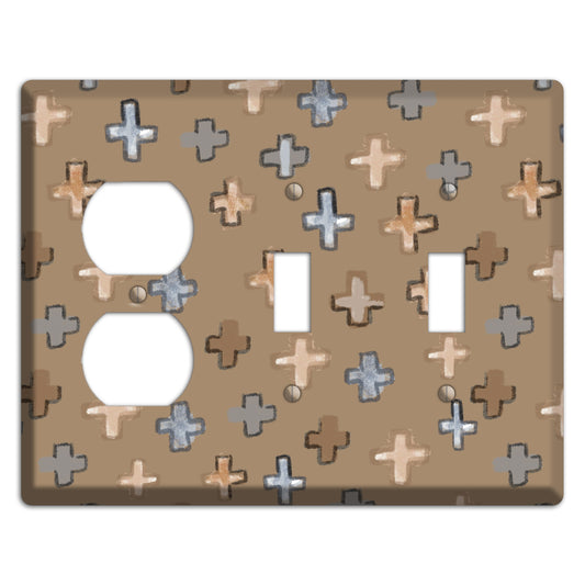 Brown Plus Signs Duplex / 2 Toggle Wallplate