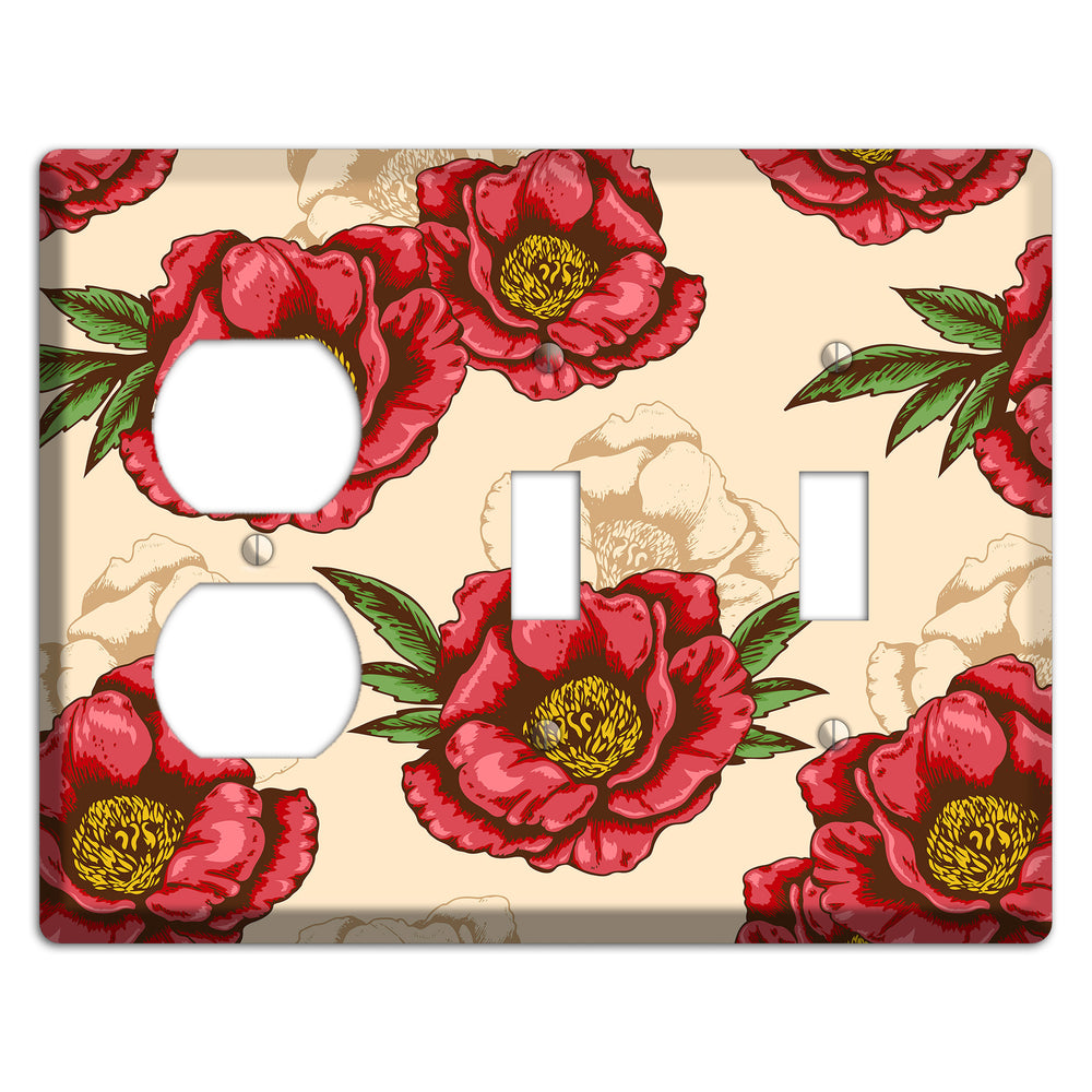 Red Peony Style A Duplex / 2 Toggle Wallplate