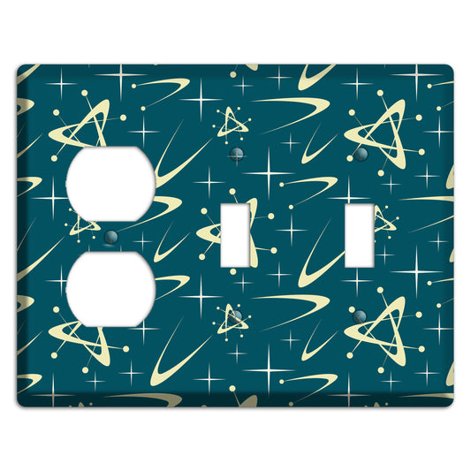 Teal and Yellow Atomic Duplex / 2 Toggle Wallplate