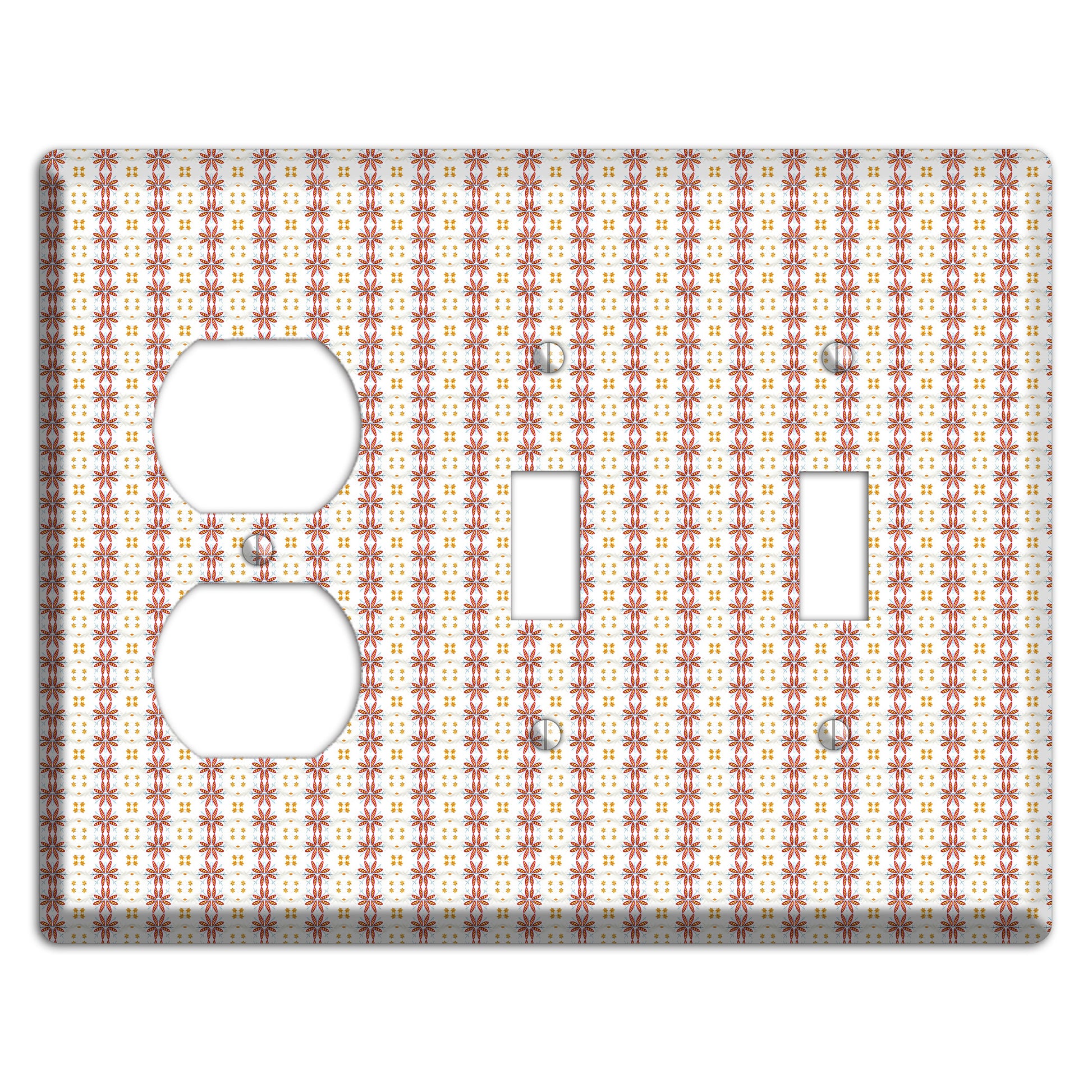 White with Red Smocking Duplex / 2 Toggle Wallplate