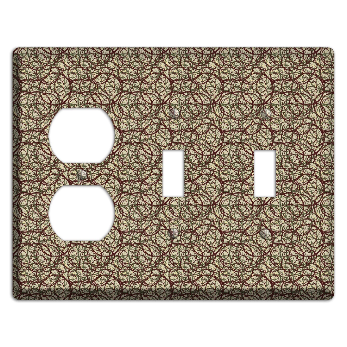 Brown and Burgundy Circles Duplex / 2 Toggle Wallplate