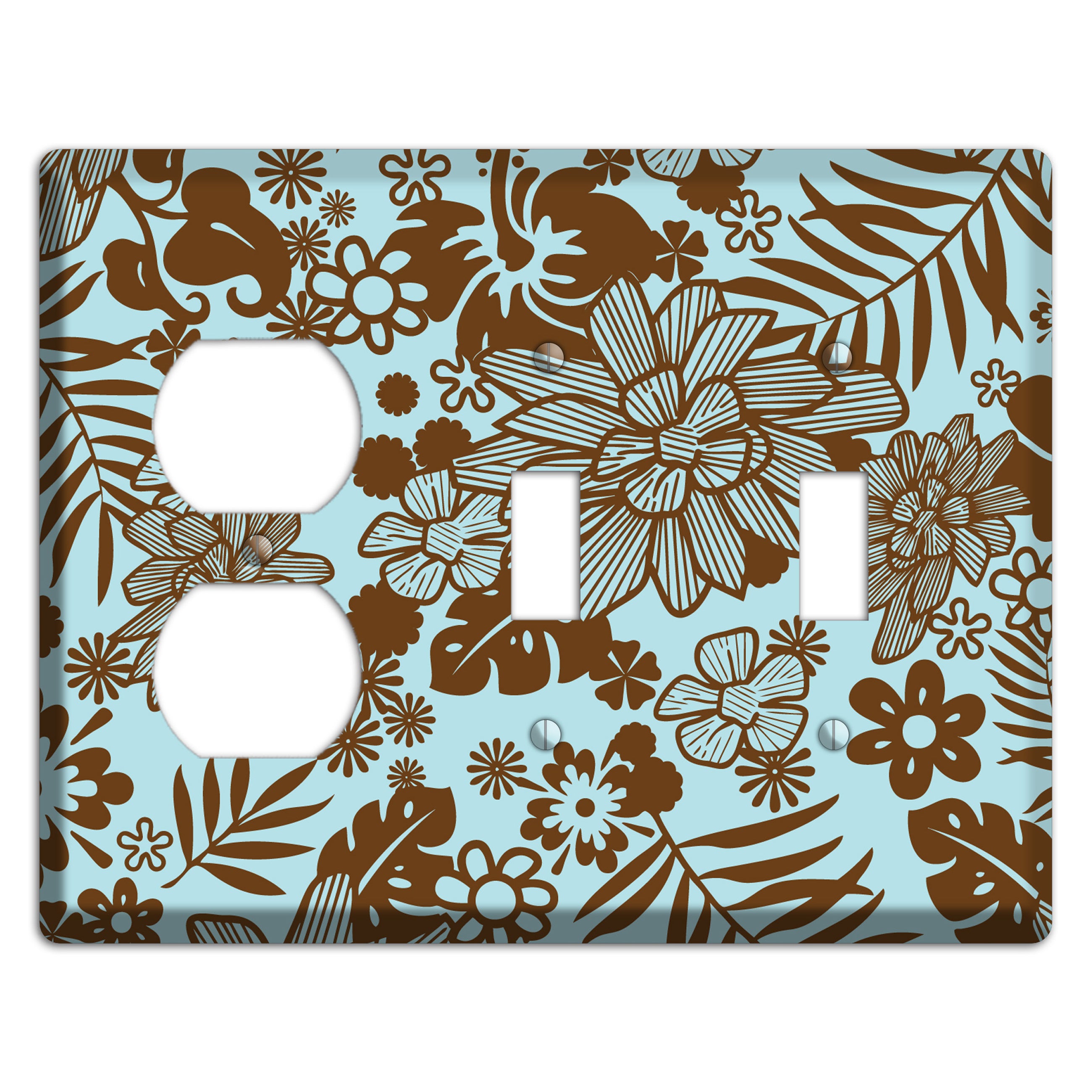Blue and Brown Tropical Duplex / 2 Toggle Wallplate