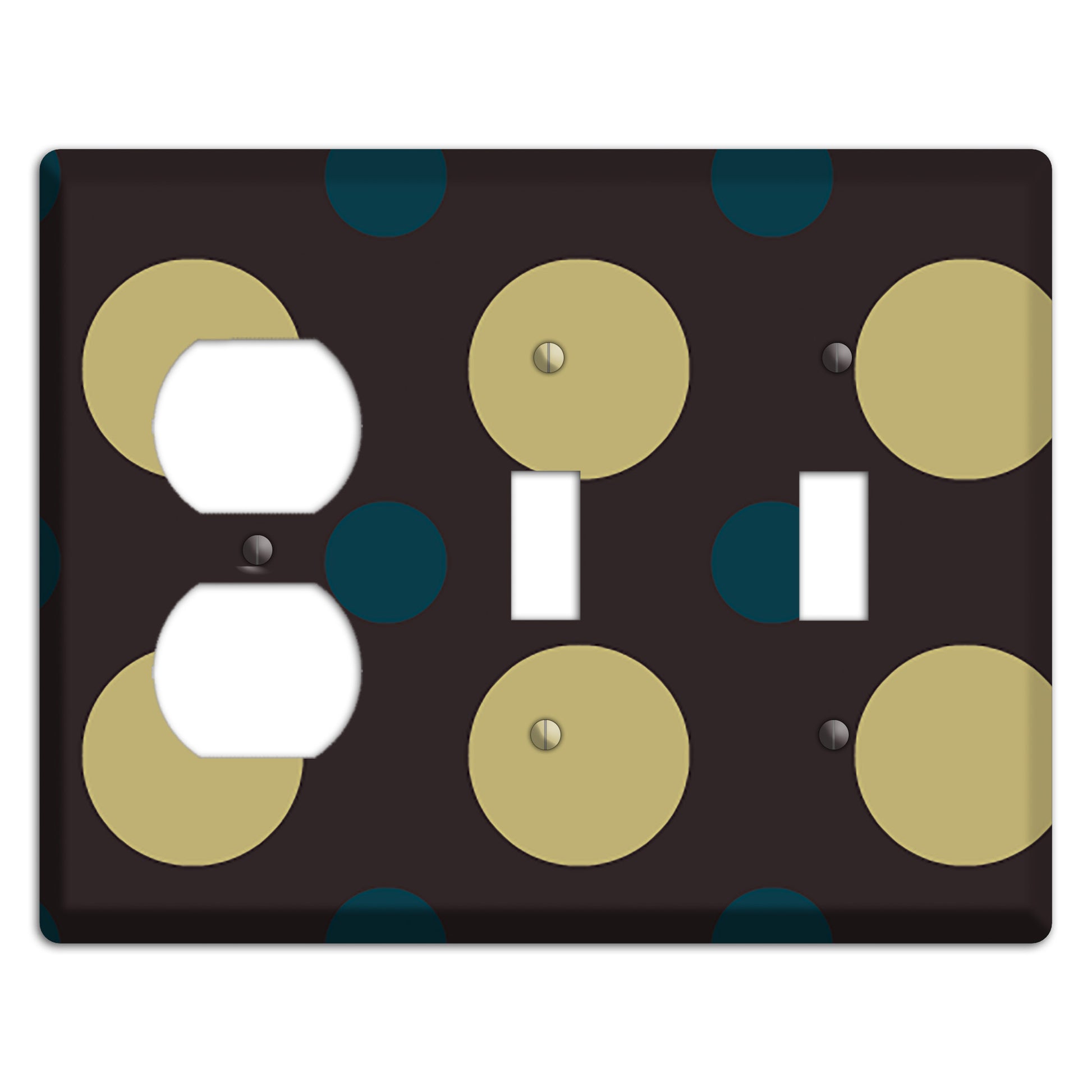 Brown with Olive and Dark Aqua Multi Polka Dots Duplex / 2 Toggle Wallplate