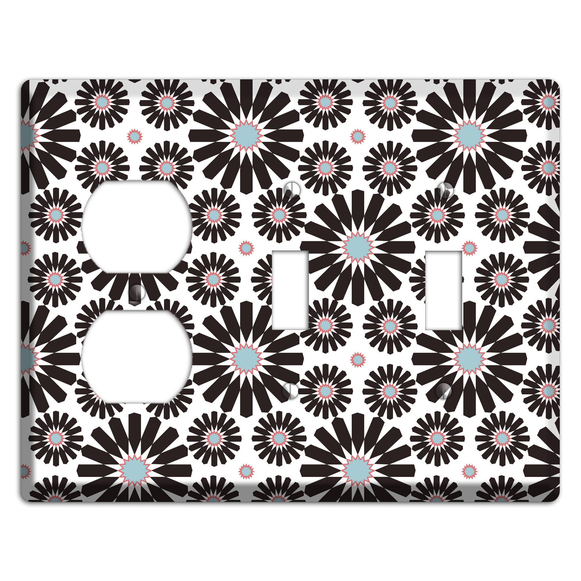 Dusty Blue Maroon Scandinavian Floral 3 Duplex / 2 Toggle Wallplate