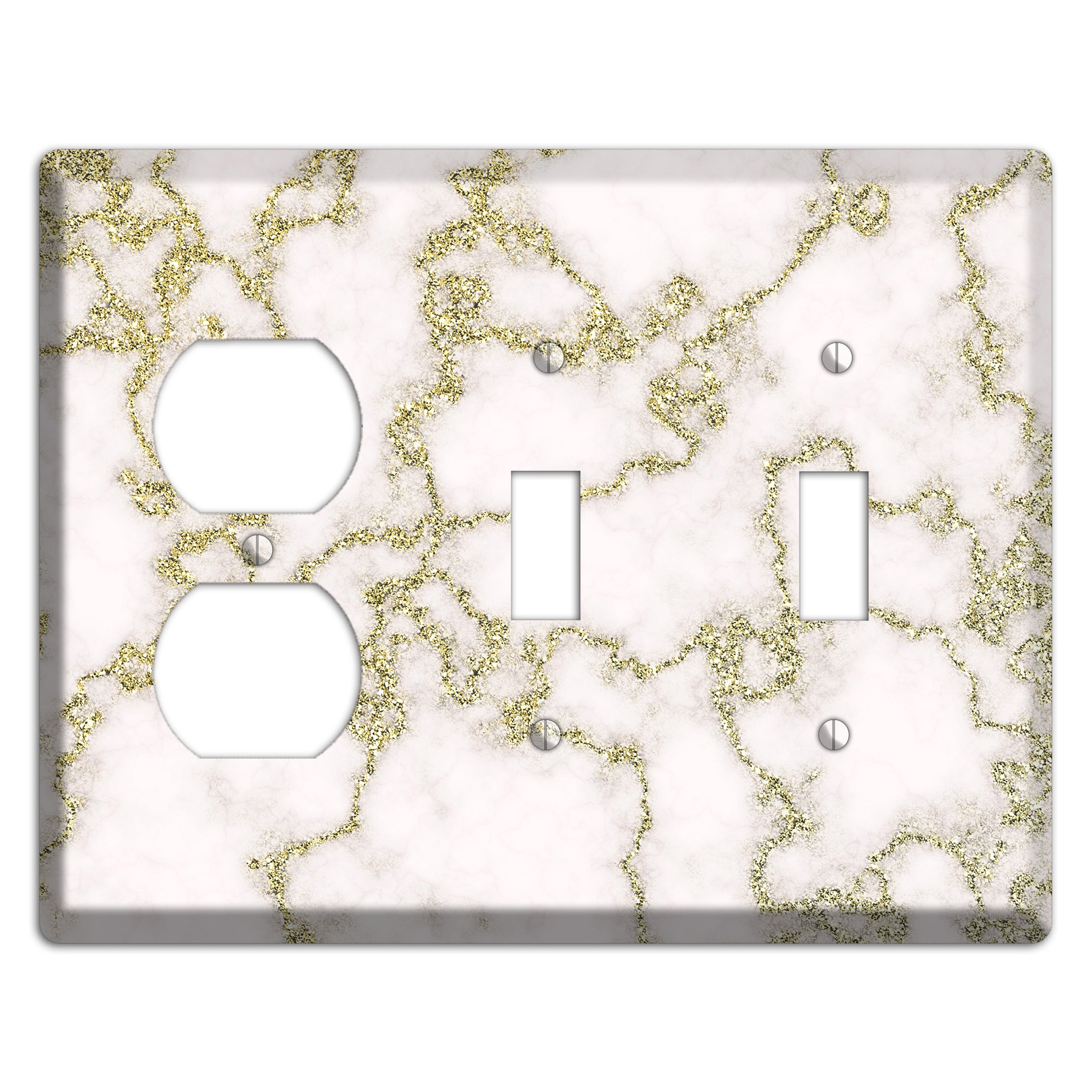 White and Gold Marble Shatter Duplex / 2 Toggle Wallplate