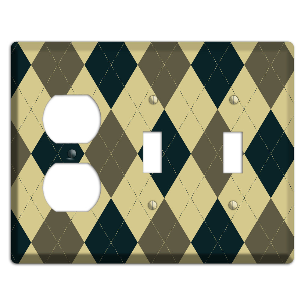 Multi Brown and Tan Argyle Duplex / 2 Toggle Wallplate