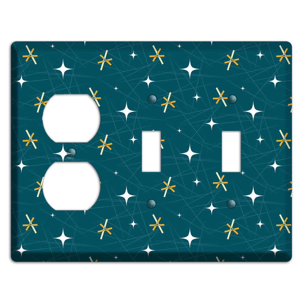 Navy Mid-Century Atomic Duplex / 2 Toggle Wallplate
