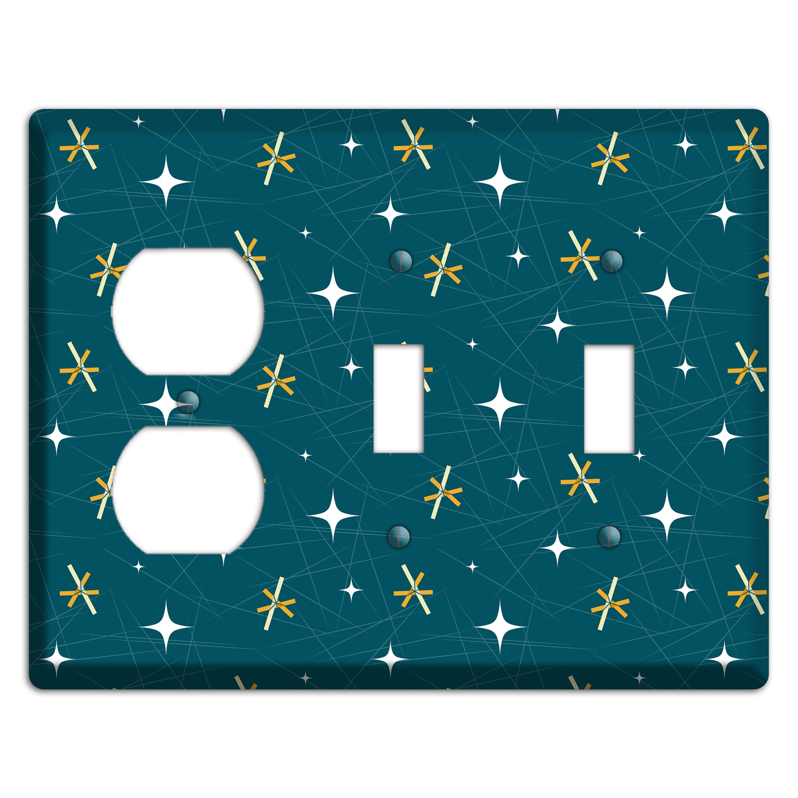 Navy Mid-Century Atomic Duplex / 2 Toggle Wallplate