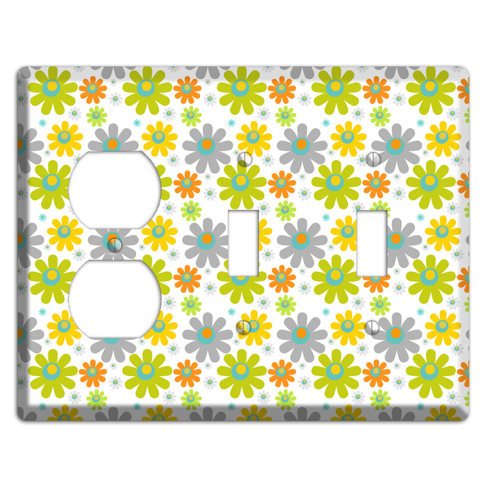 White and Yellow Flower Power Duplex / 2 Toggle Wallplate