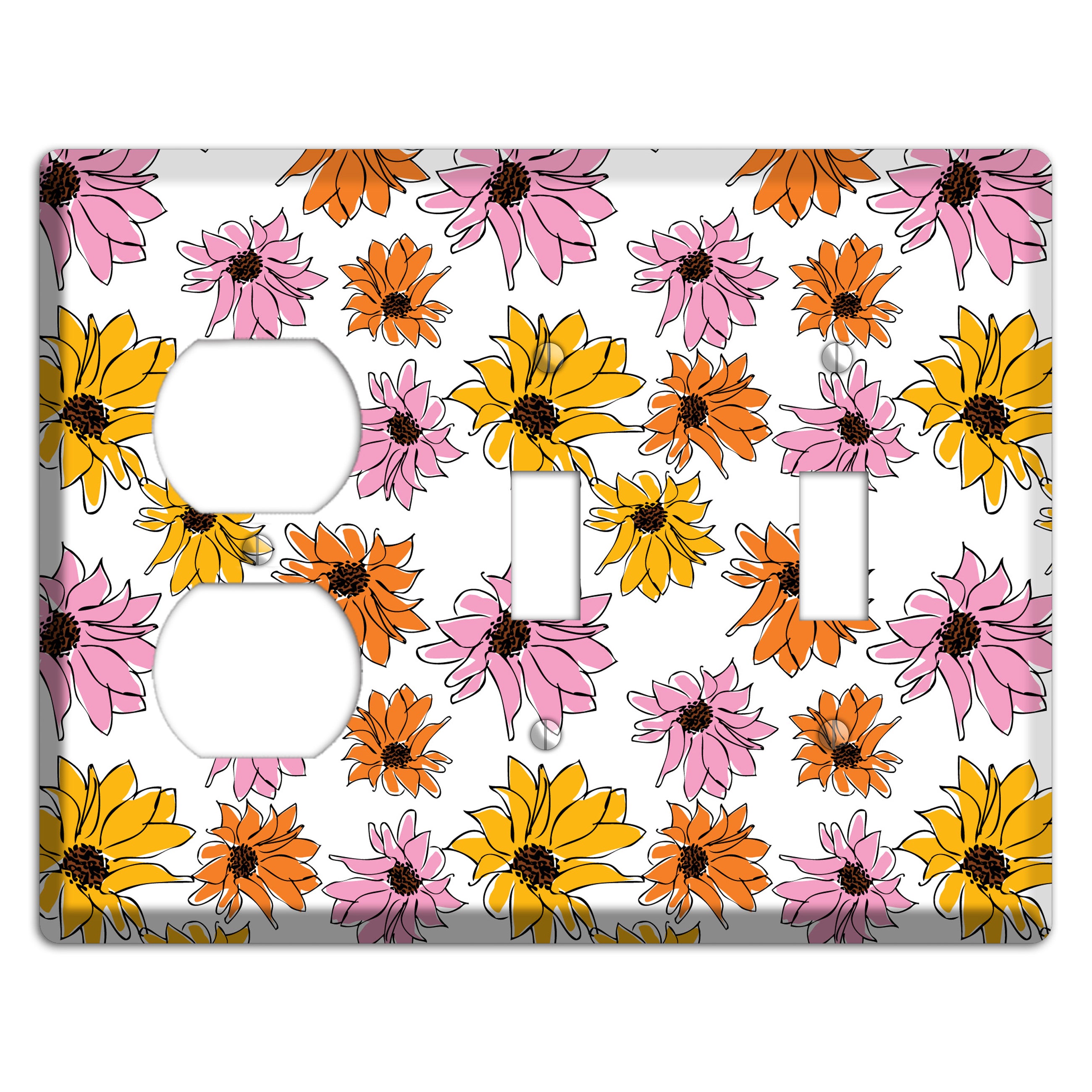 Pink Orange Yellow Flowers Duplex / 2 Toggle Wallplate