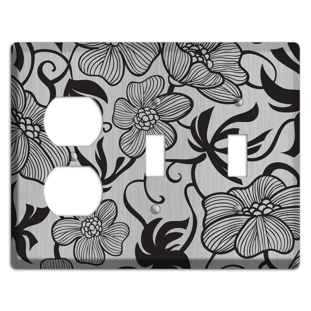 Stainless Steel with Black Tropical Duplex / 2 Toggle Wallplate