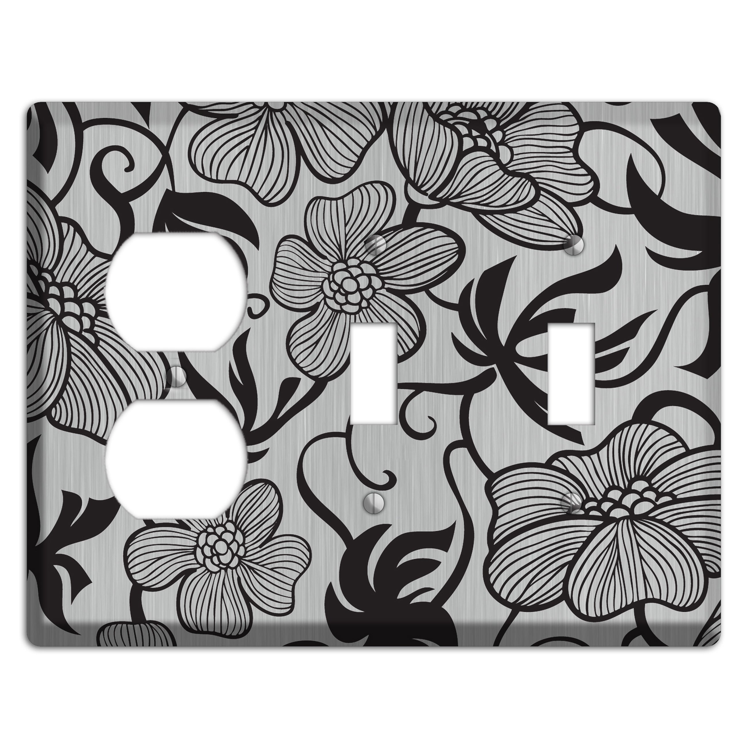 Stainless with Black Tropical Duplex / 2 Toggle Wallplate