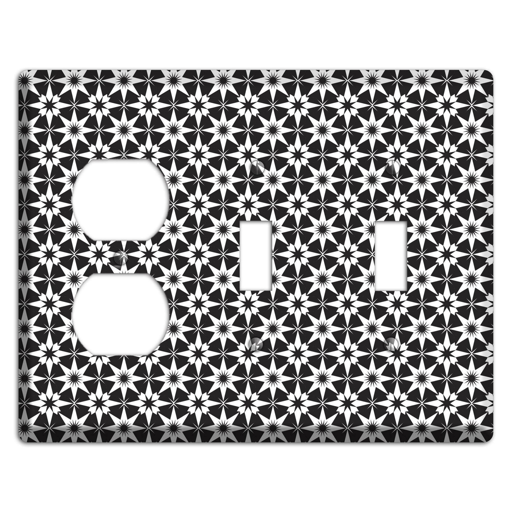 Black with White Foulard Duplex / 2 Toggle Wallplate