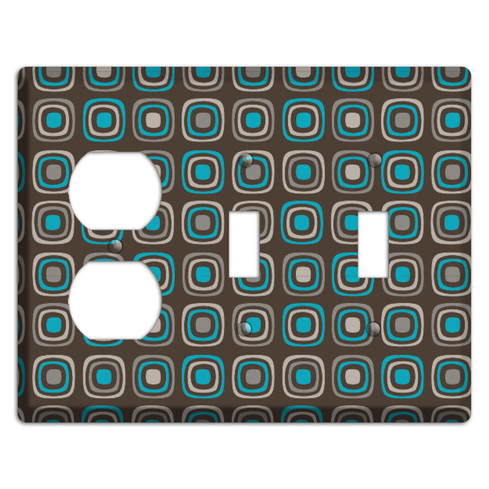 Brown and Blue Rounded Squares Duplex / 2 Toggle Wallplate