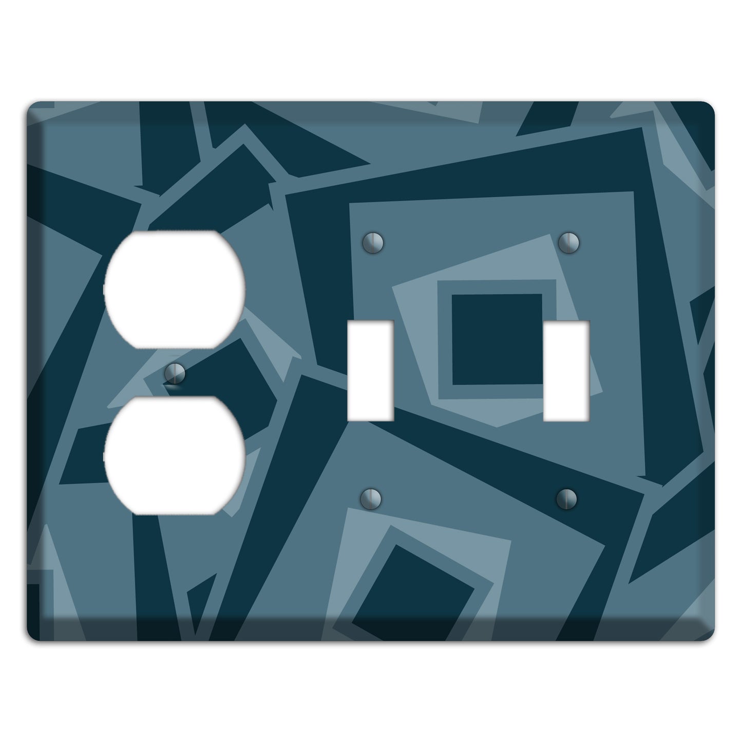 Blue-grey Retro Cubist Duplex / 2 Toggle Wallplate