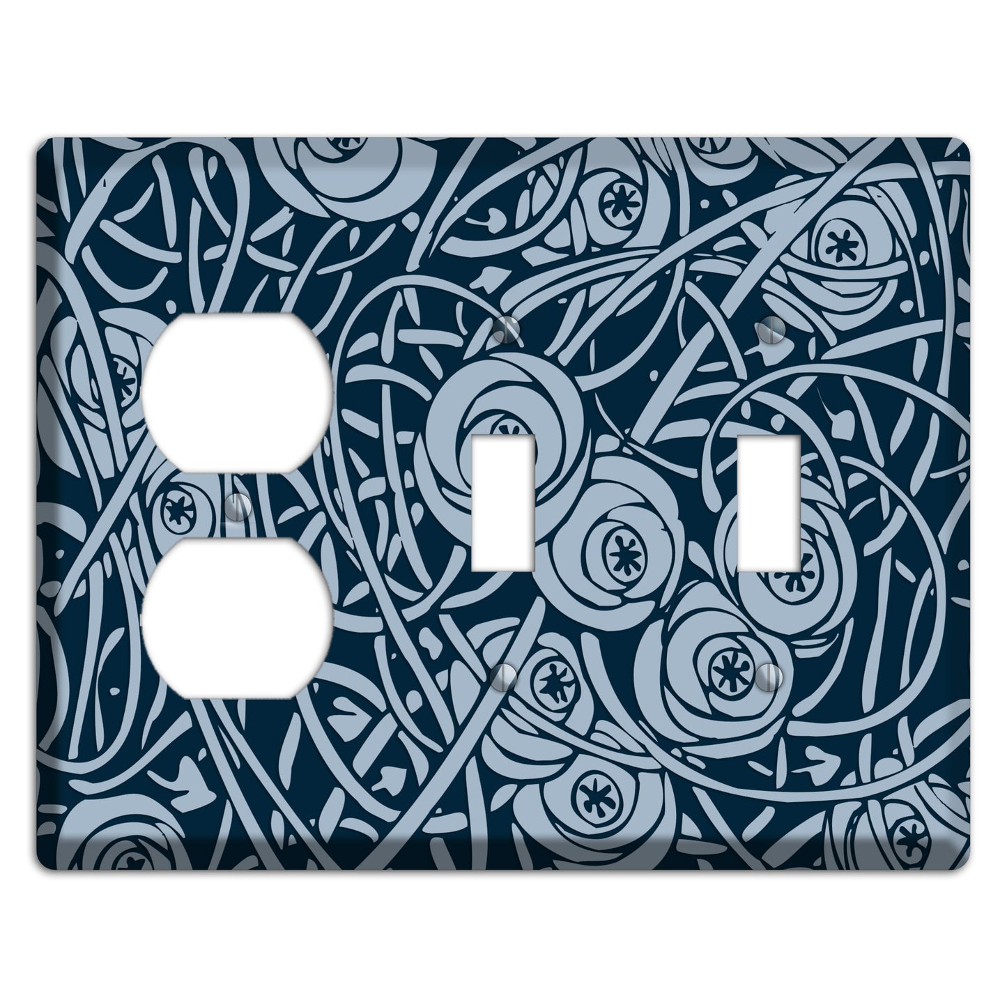 Navy Abstract Floral Duplex / 2 Toggle Wallplate