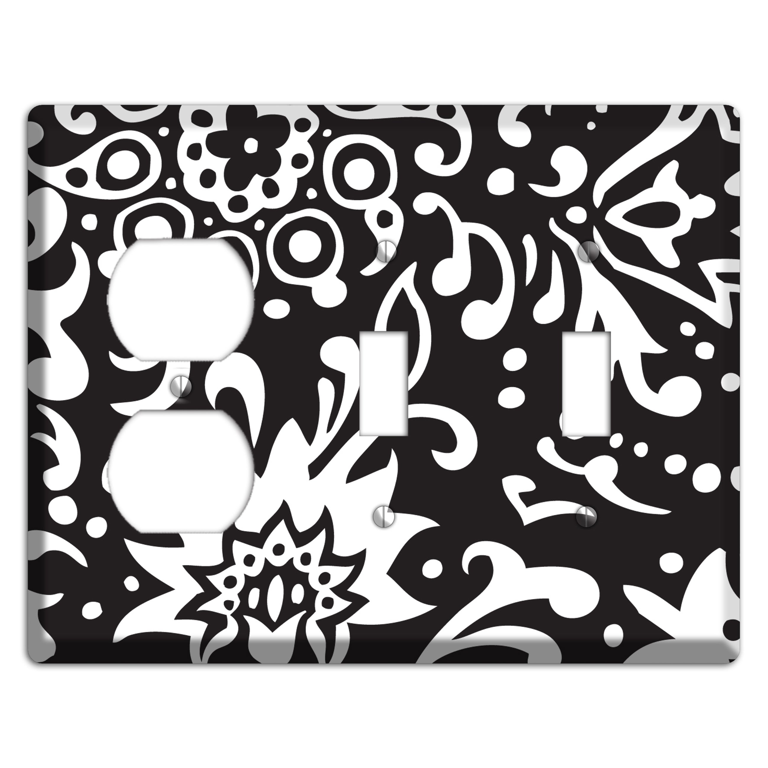 Black with White Boteh Duplex / 2 Toggle Wallplate
