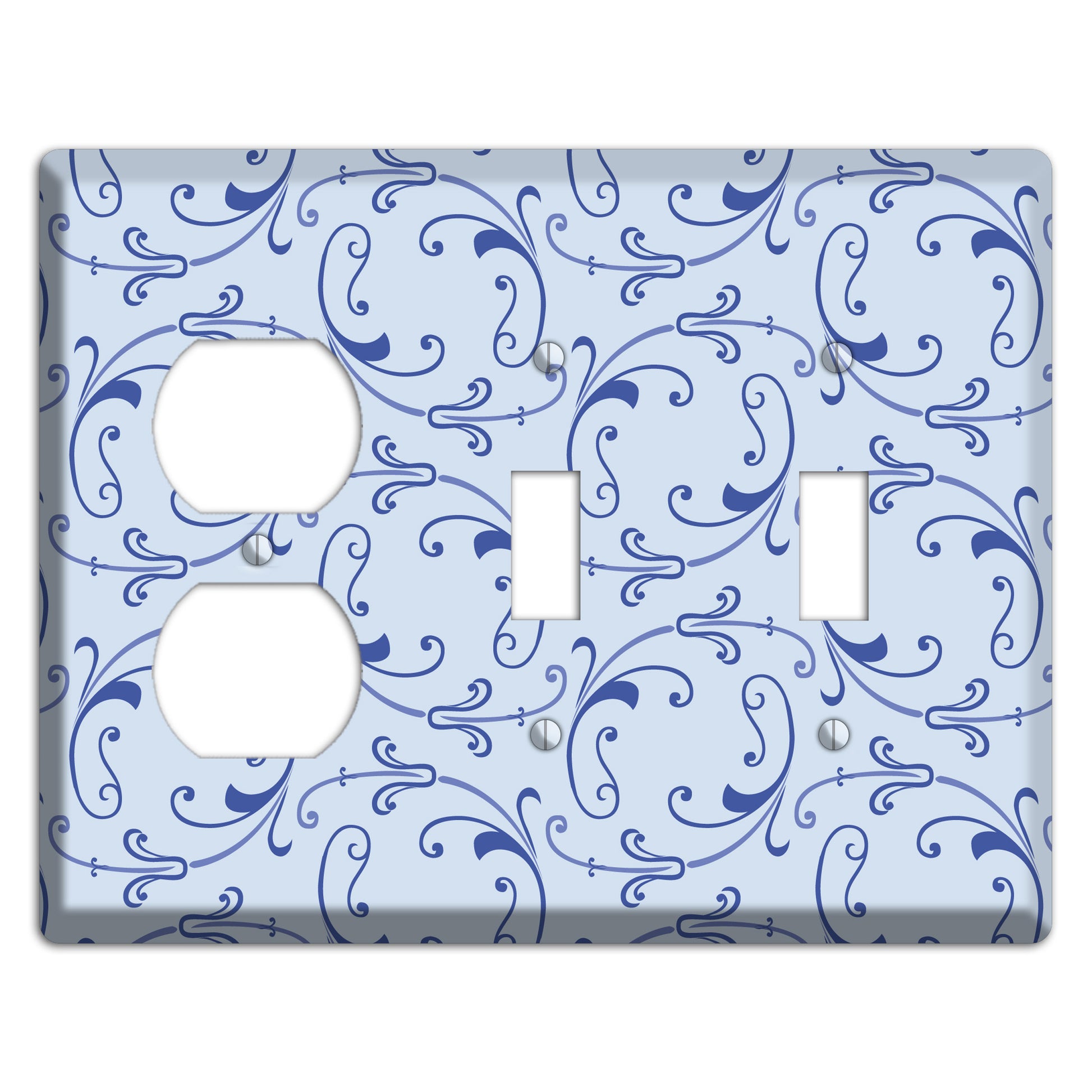 Light Blue Victorian Sprig Duplex / 2 Toggle Wallplate