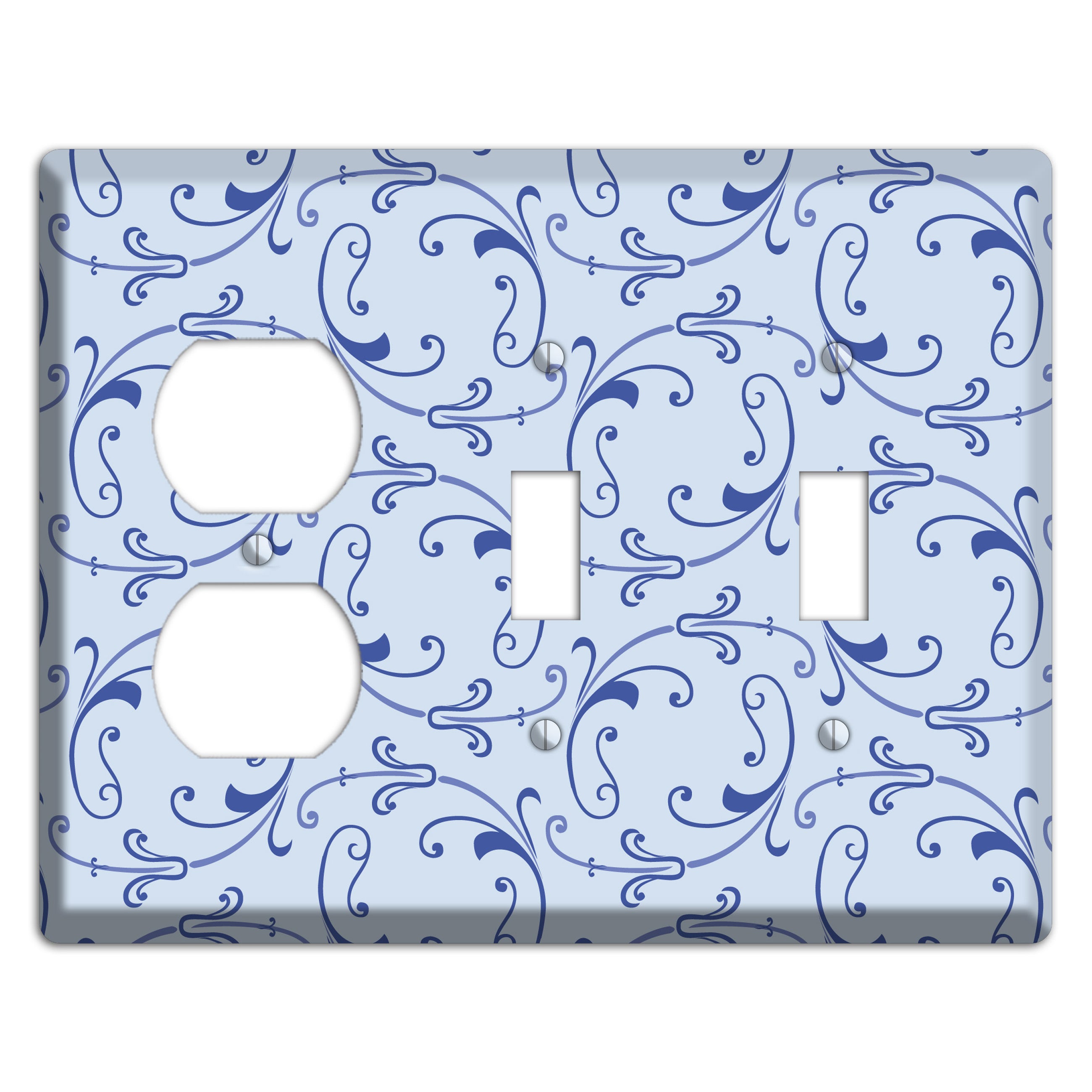 Light Blue Victorian Sprig Duplex / 2 Toggle Wallplate