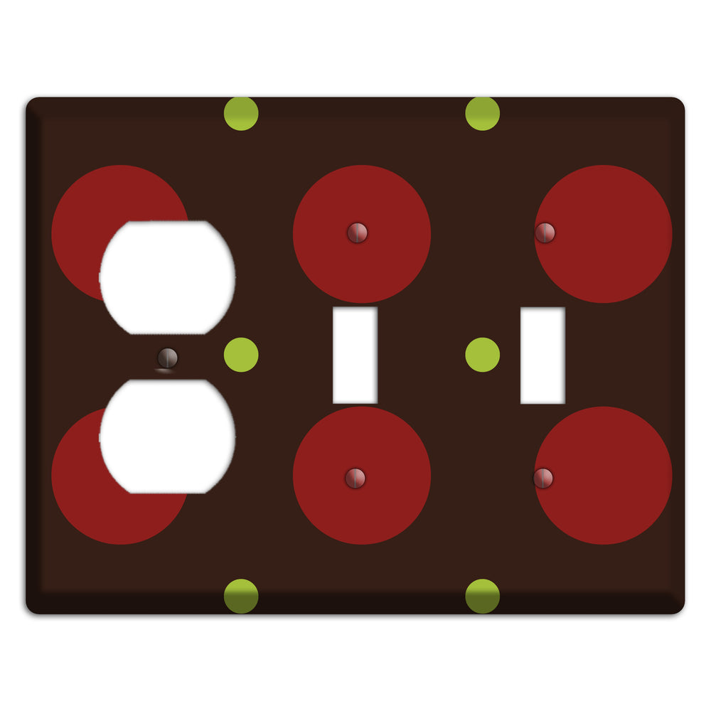 Brown with Red and Green Multi Medium Polka Dots Duplex / 2 Toggle Wallplate