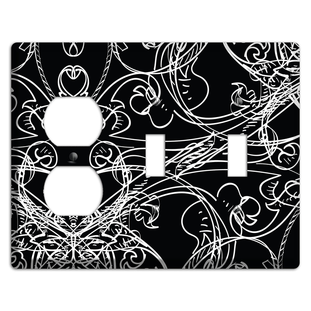 Black Deco Sketch Duplex / 2 Toggle Wallplate