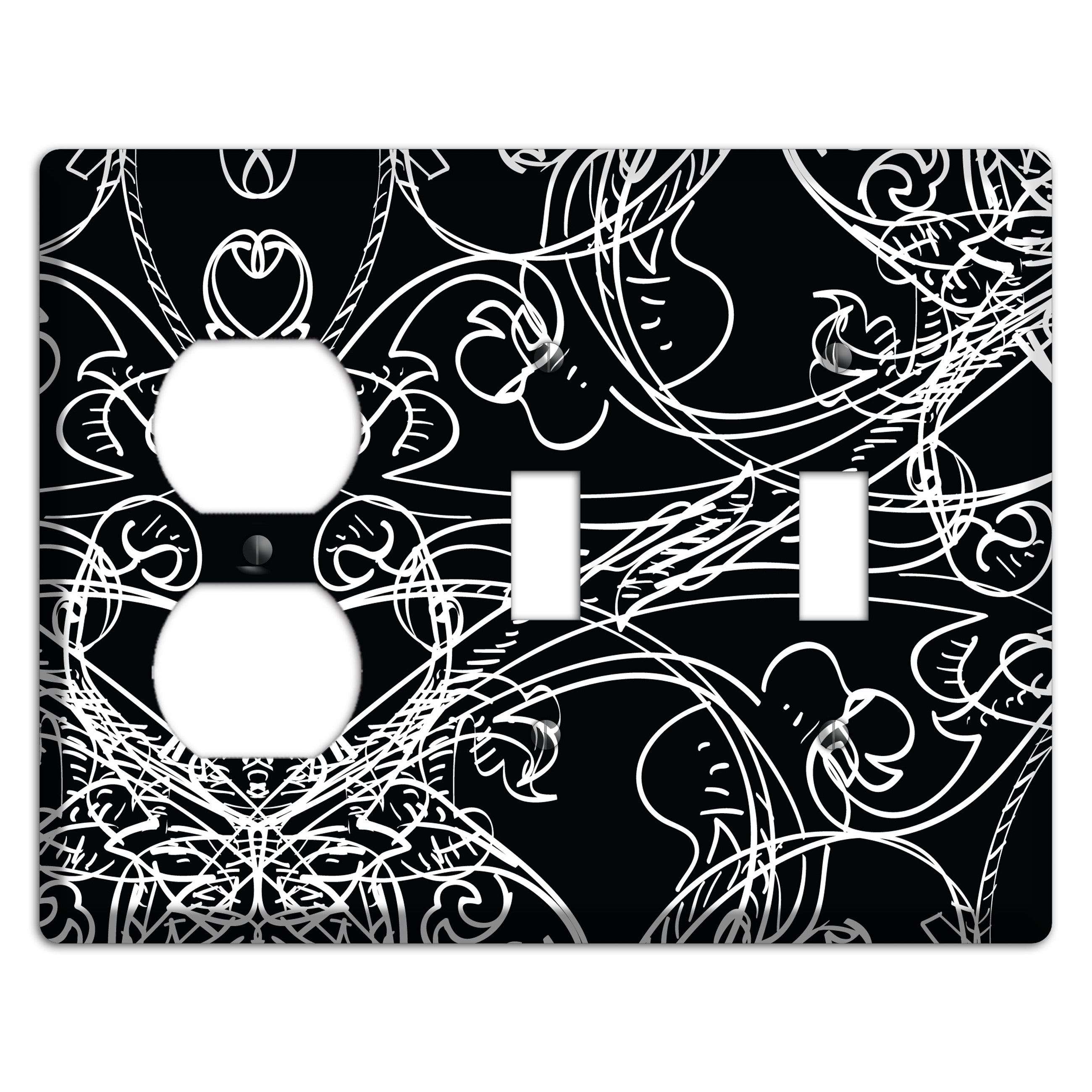 Black Deco Sketch Duplex / 2 Toggle Wallplate