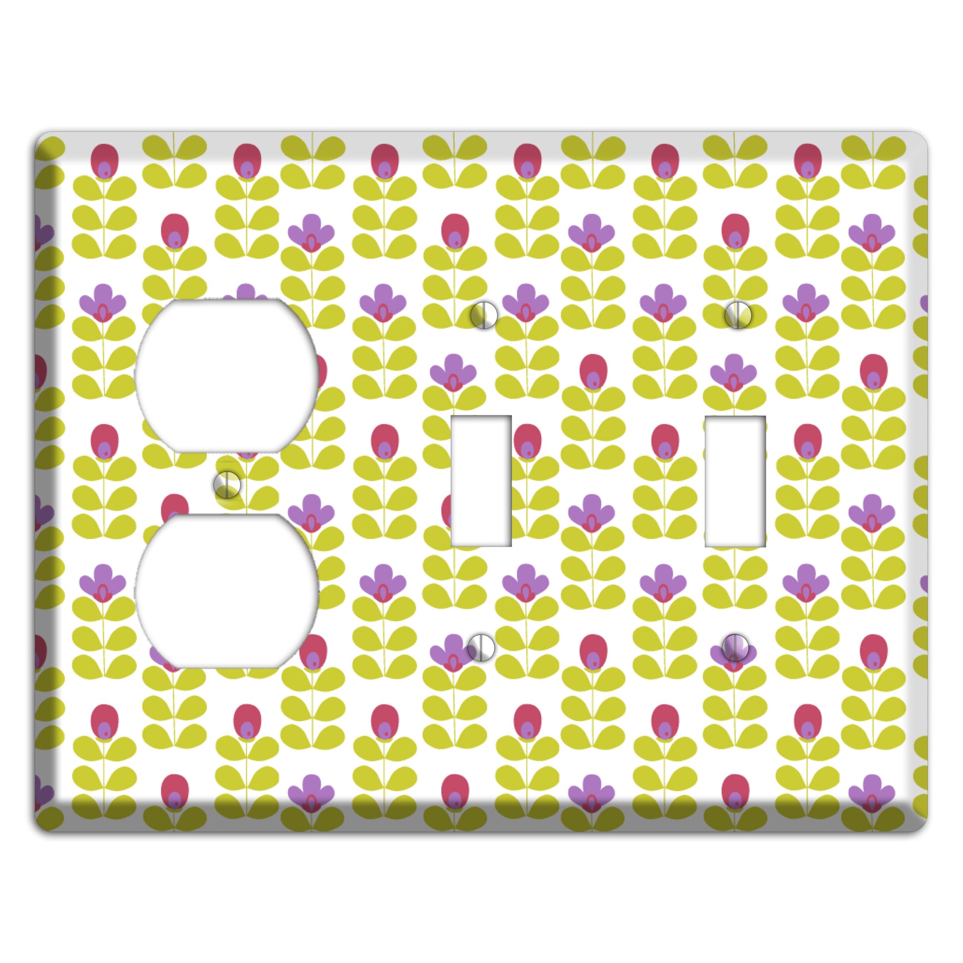 Yellow Deco Floral Half Drop Duplex / 2 Toggle Wallplate