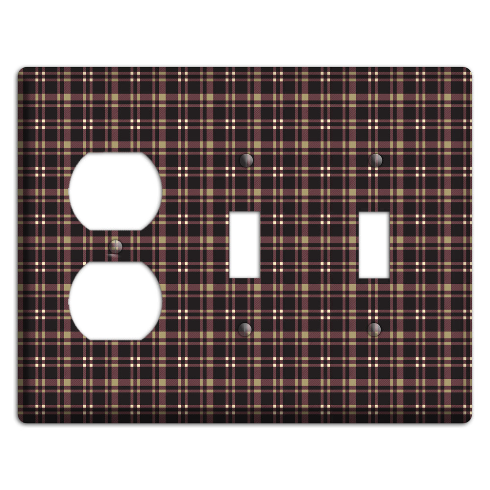 Dark Brown Plaid Duplex / 2 Toggle Wallplate