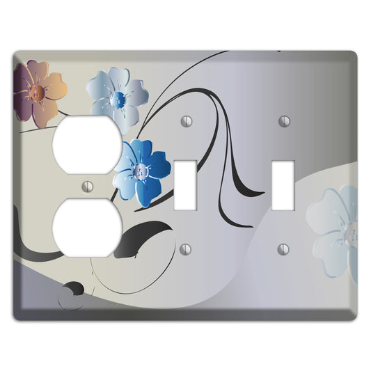 Grey and Blue Floral Sprig Duplex / 2 Toggle Wallplate